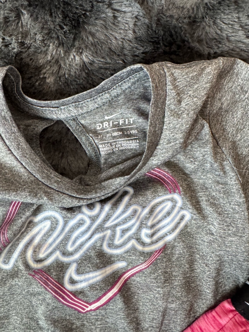 Nike Gray Tee with Pink Heart Logo & Hot Pink Athletic Shorts - Picture 2 of 2